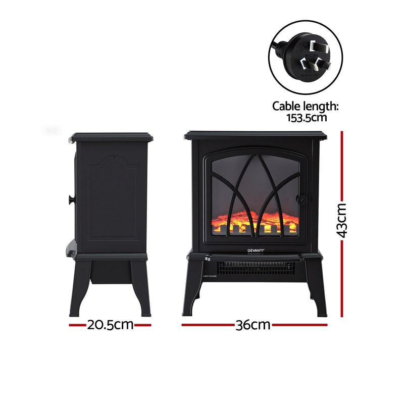 Danoz HeatingSmart - Devanti 2000W Electric Fireplace Heater Stove Freestanding 3D Flame Effect Indoor Space Heaters