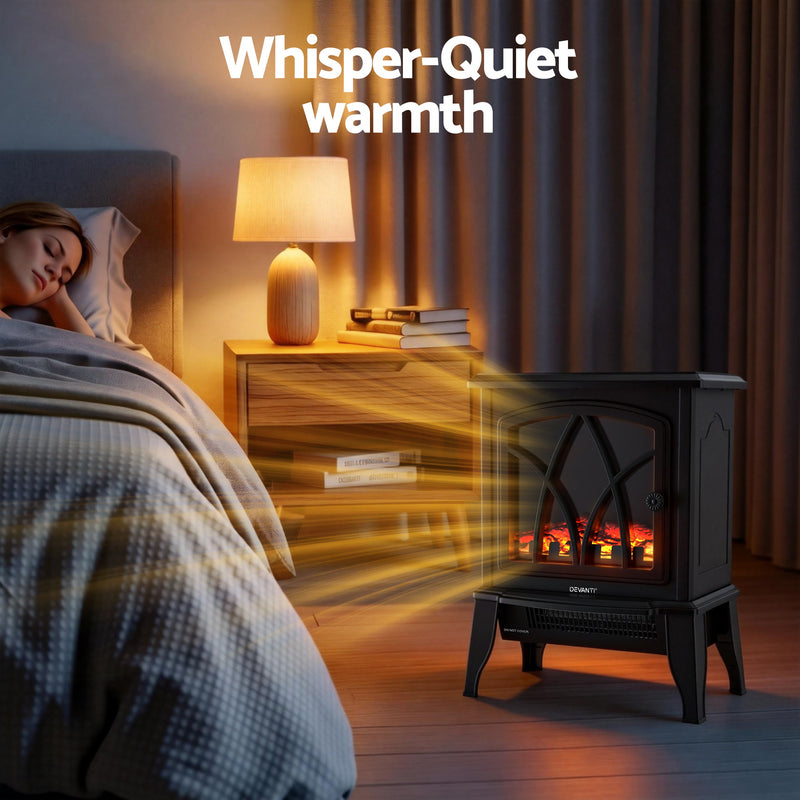 Danoz HeatingSmart - Devanti 2000W Electric Fireplace Heater Stove Freestanding 3D Flame Effect Indoor Space Heaters