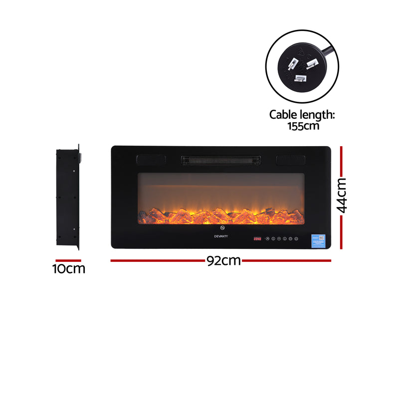 Danoz HeatingSmart - Devanti Electric Fireplace Fire Heater Wall Mounted Insert 3D Flame 1800W Remote Control