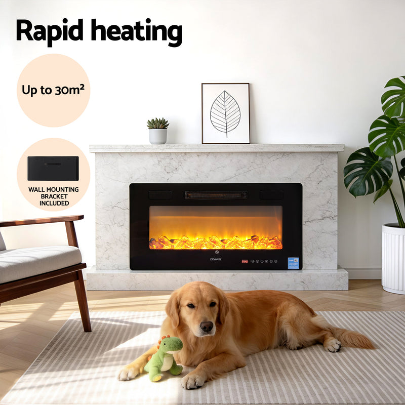 Danoz HeatingSmart - Devanti Electric Fireplace Fire Heater Wall Mounted Insert 3D Flame 1800W Remote Control