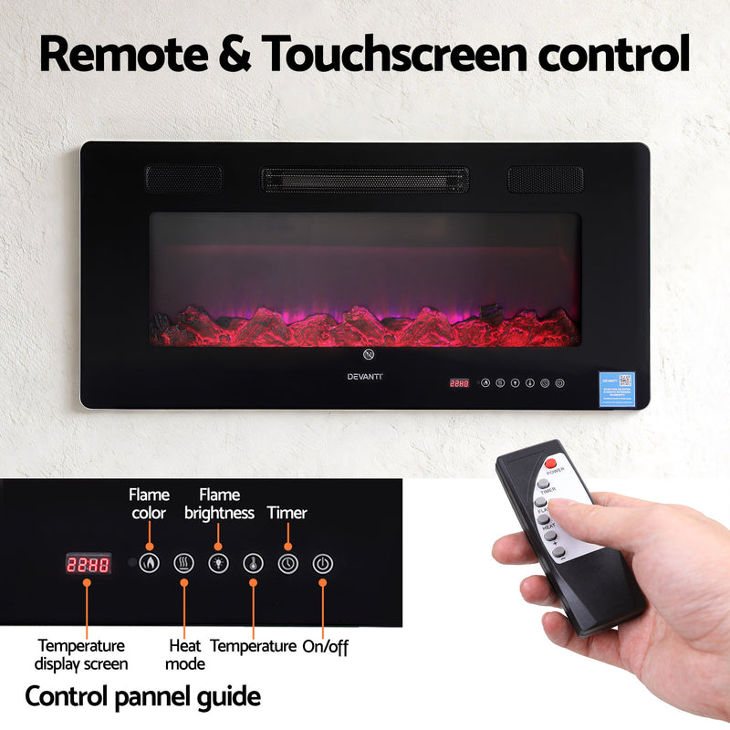 Danoz HeatingSmart - Devanti Electric Fireplace Fire Heater Wall Mounted Insert 3D Flame 1800W Remote Control