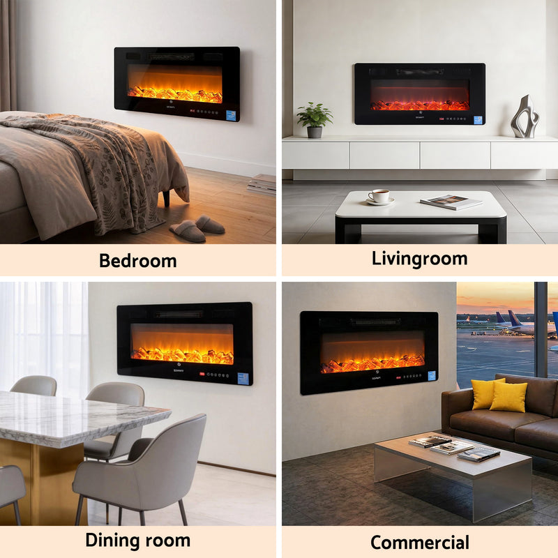 Danoz HeatingSmart - Devanti Electric Fireplace Fire Heater Wall Mounted Insert 3D Flame 1800W Remote Control