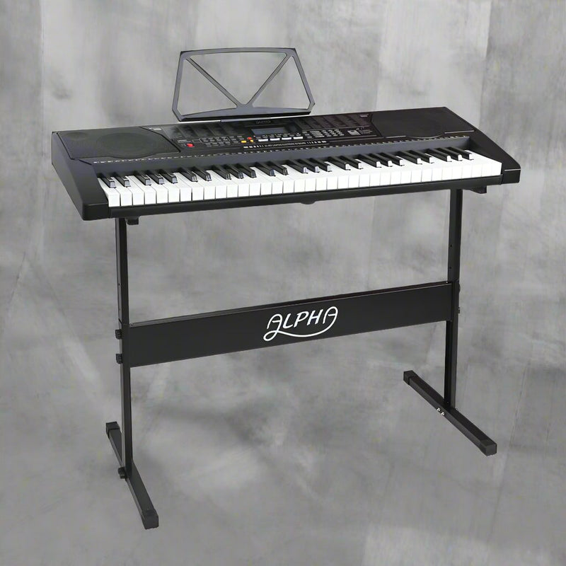 Danoz Music - Alpha 61 Keys Electronic Piano Keyboard Digital Electric w/ Stand Lighted Black- Incl. Delivery