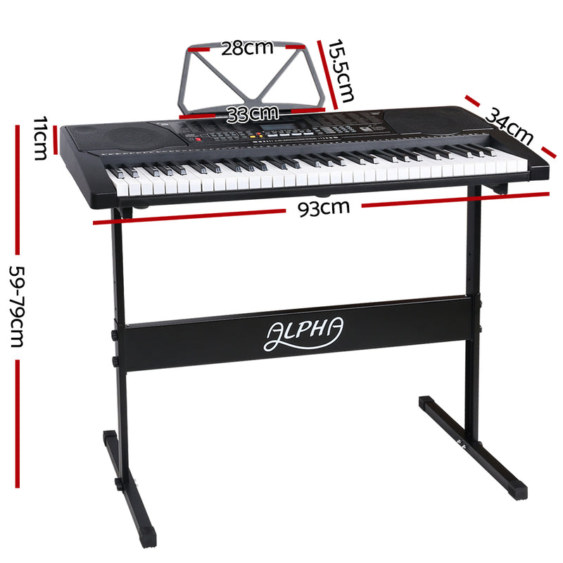 Danoz Music - Alpha 61 Keys Electronic Piano Keyboard Digital Electric w/ Stand Lighted Black- Incl. Delivery