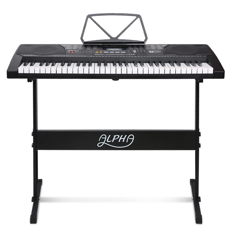 Danoz Music - Alpha 61 Keys Electronic Piano Keyboard Digital Electric w/ Stand Lighted Black- Incl. Delivery
