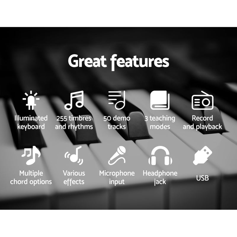 Danoz Music - Alpha 61 Keys Electronic Piano Keyboard Digital Electric w/ Stand Lighted Black- Incl. Delivery