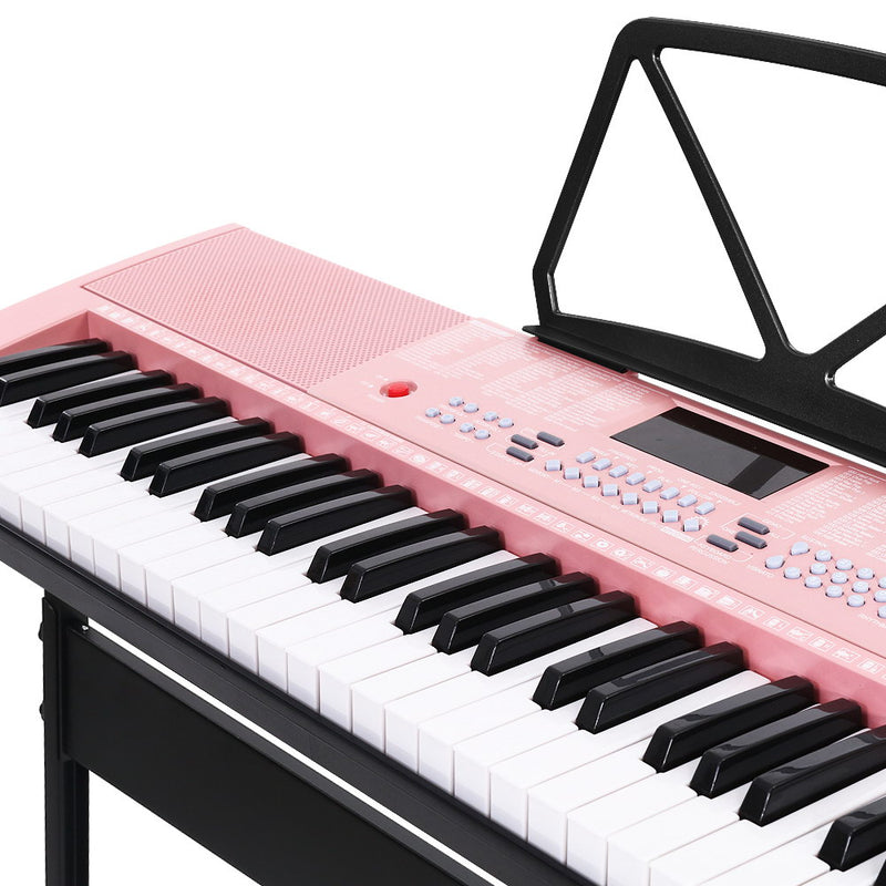 Danoz Music - Alpha 61 Keys Electronic Piano Keyboard Digital Electric w/ Stand Lighted Pink- Incl. Delivery
