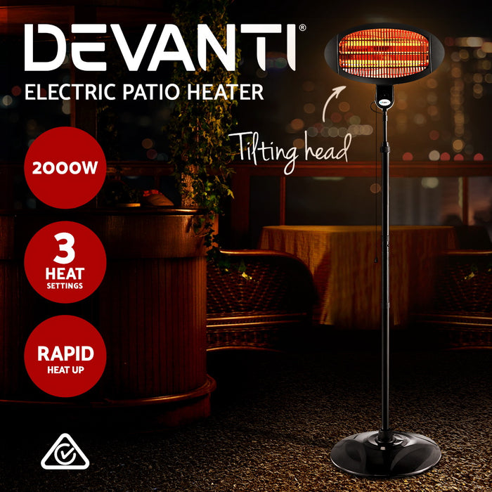 Danoz Direct - Devanti Electric Patio Heater. Powerful 2000W capacity, this luxurious heater brings warmth and comfort to your outdoor space