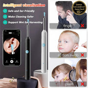 Electric ear cleaning tool with smartphone app, safe ear cleaning features, and usage scenarios.