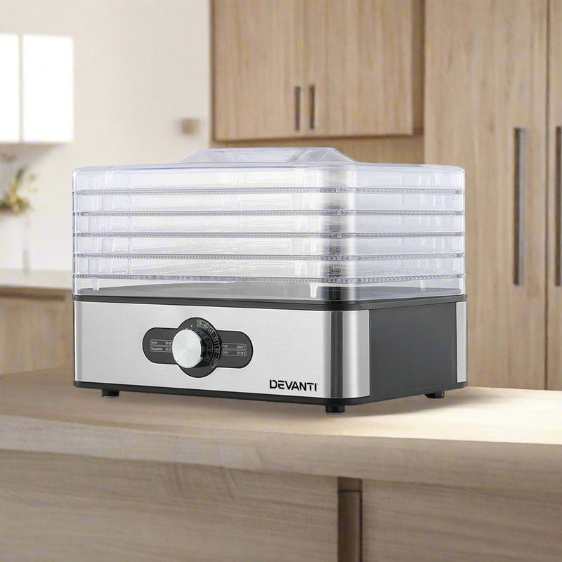 Create healthy snacks with ease using Danoz Direct - Devanti 5 Trays Food Dehydrator. Made with high-quality stainless steel trays
