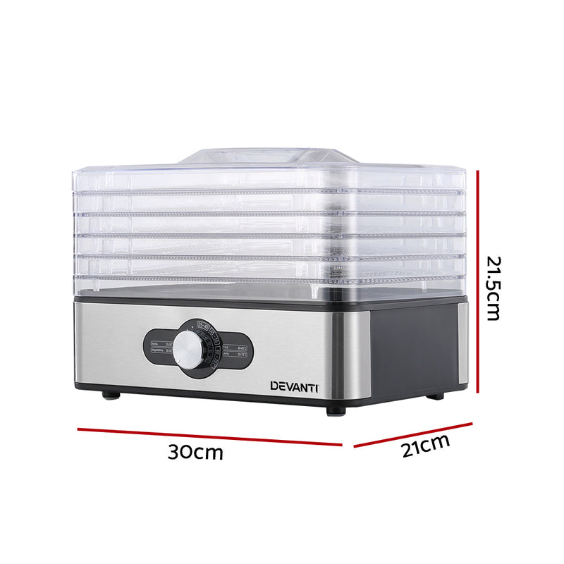 Create healthy snacks with ease using Danoz Direct - Devanti 5 Trays Food Dehydrator. Made with high-quality stainless steel trays