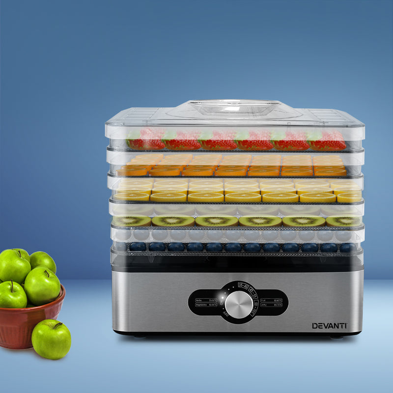 Create healthy snacks with ease using Danoz Direct - Devanti 5 Trays Food Dehydrator. Made with high-quality stainless steel trays