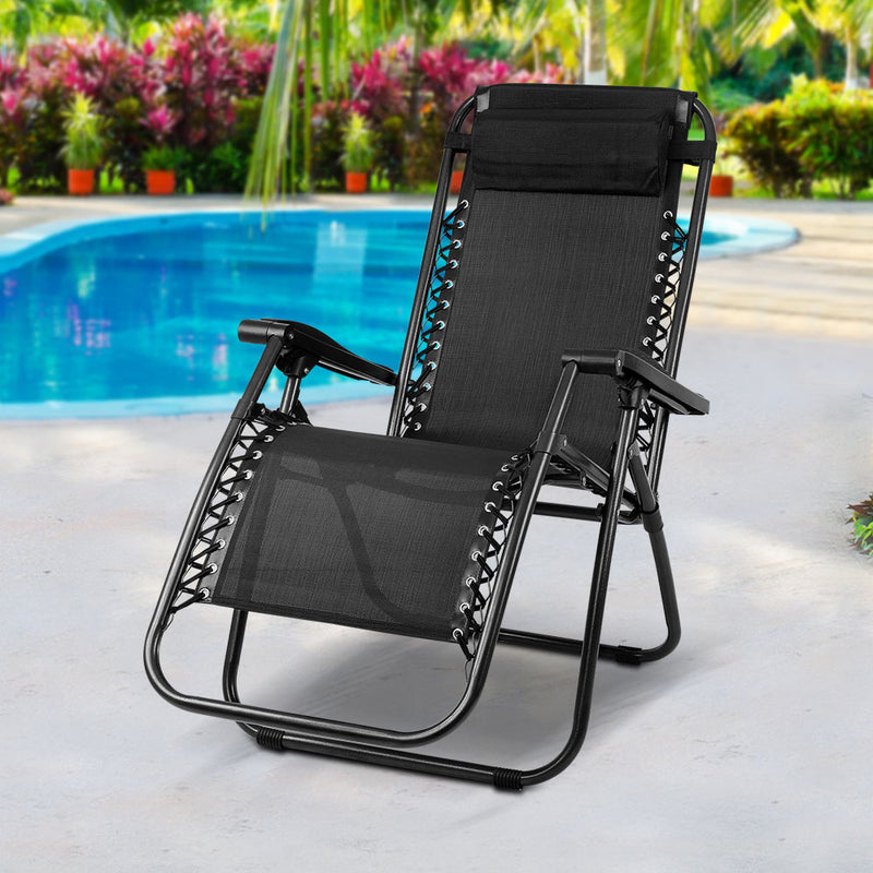 Danoz Direct - Gardeon Zero Gravity Chair Folding Outdoor Recliner Adjustable Sun Lounge Camping Black