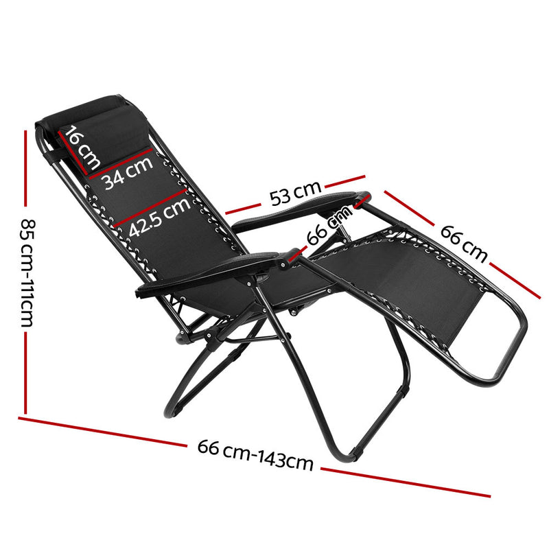 Danoz Direct - Gardeon 2PC Zero Gravity Chair Folding Outdoor Recliner Adjustable Sun Lounge Camping Black