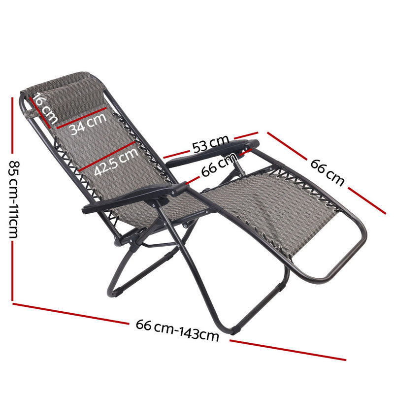 Danoz Outdoors - Gardeon Zero Gravity Chair Folding Outdoor Recliner Adjustable Sun Lounge Camping Grey