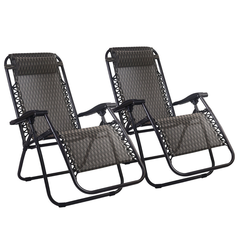 Danoz outdoors - Gardeon 2PC Zero Gravity Chair Folding Outdoor Recliner Adjustable Sun Lounge Camping Grey