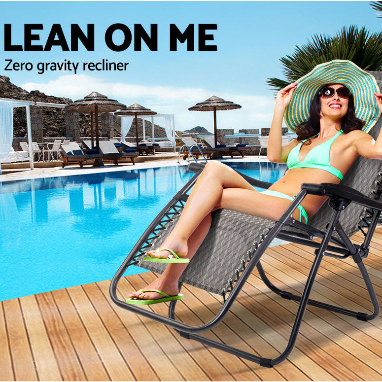 Danoz outdoors - Gardeon 2PC Zero Gravity Chair Folding Outdoor Recliner Adjustable Sun Lounge Camping Grey