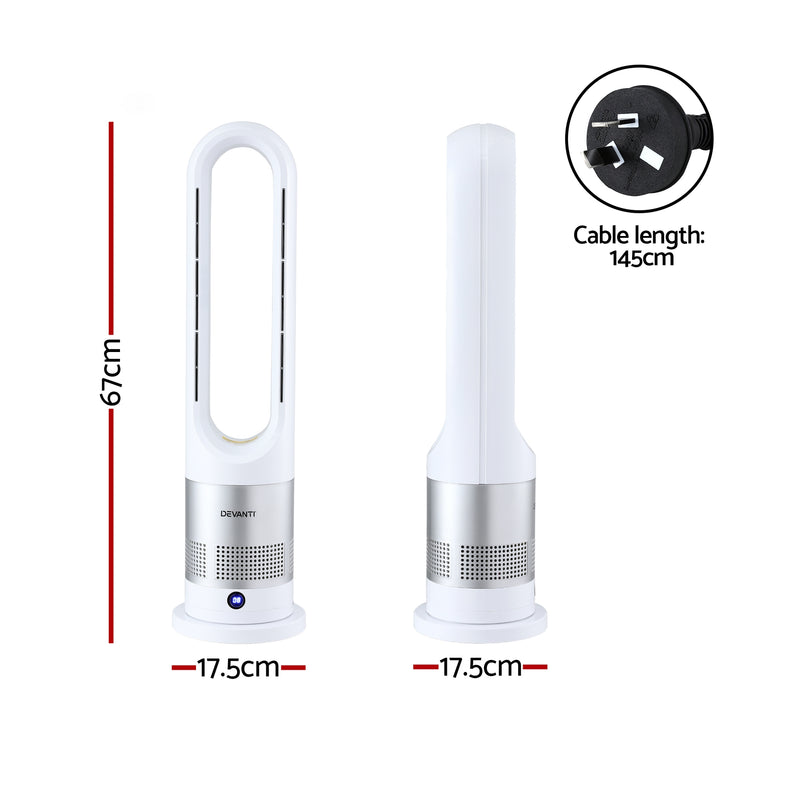 Danoz HeatingSmart - Devanti Bladeless Tower Fan Heater and Cooler 2in1 Portable Oscillation Fan for Bedroom Room Office Use White