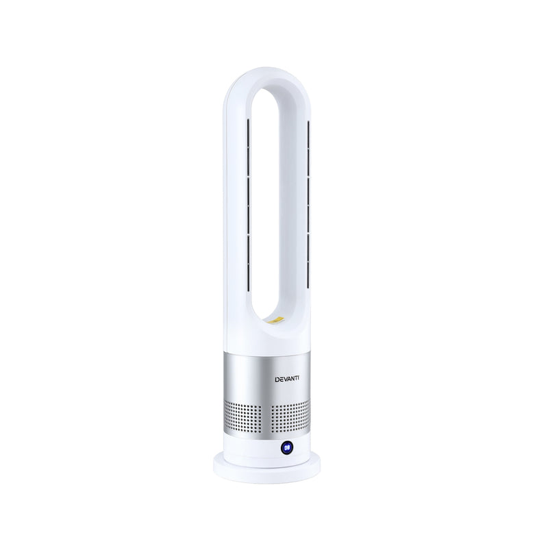 Danoz HeatingSmart - Devanti Bladeless Tower Fan Heater and Cooler 2in1 Portable Oscillation Fan for Bedroom Room Office Use White
