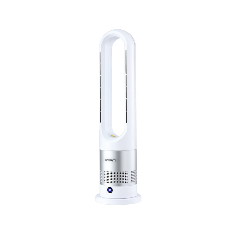 Danoz HeatingSmart - Devanti Bladeless Tower Fan Heater and Cooler 2in1 Portable Oscillation Fan for Bedroom Room Office Use White