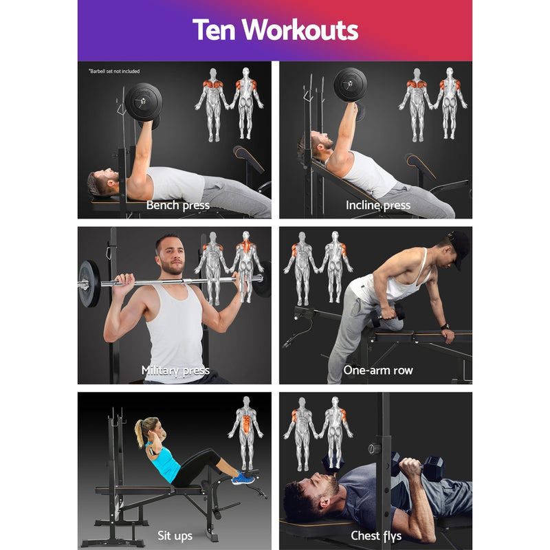 Danoz Fitness - Everfit Weight Bench 10 in 1 Bench Press Home Gym Station 330kg Capacity