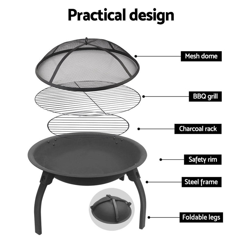 Danoz Cooking 🥘 Fire Pit BBQ Charcoal Smoker Portable Outdoor Camping Pits Patio Fireplace 22"