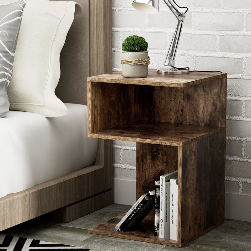 Danoz Furniture - Artiss Bedside Table Shelves! Featuring ample storage space and a stylish rustic oak finish