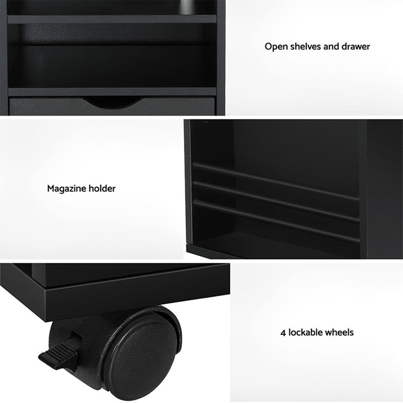 Danoz Direct - Artiss Bedside Table USB Charging with LED Adjustable Laptop Tray - TALA Black