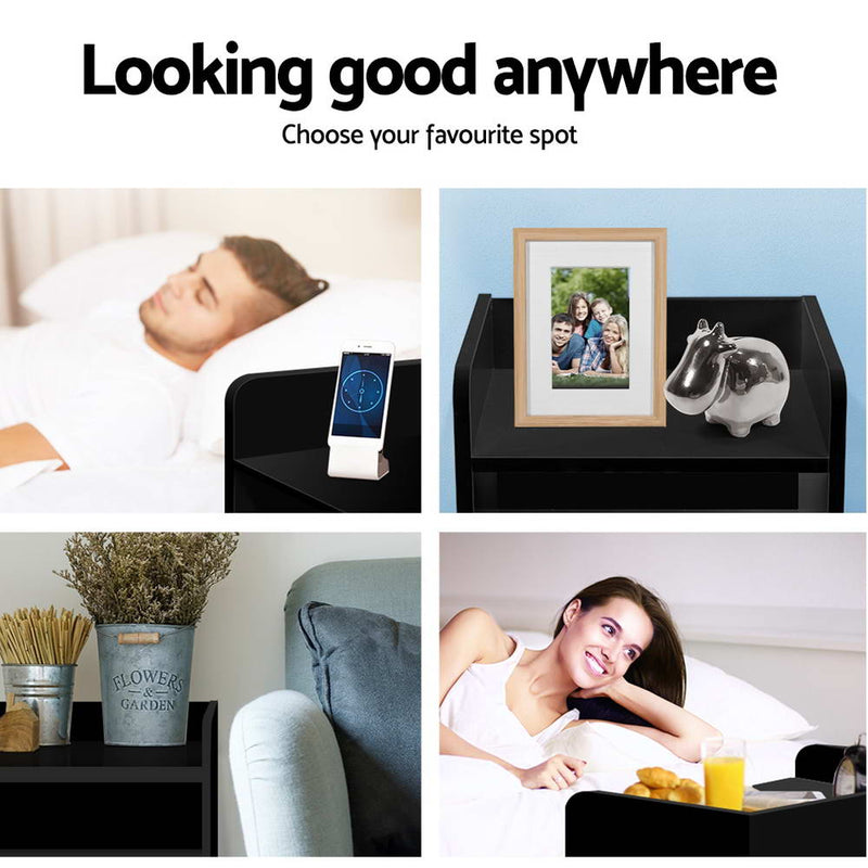 Danoz Bedrooms 🛏️ Artiss Bedside Table 1 Drawer with Shelf - FARA Black - Incl. Postage