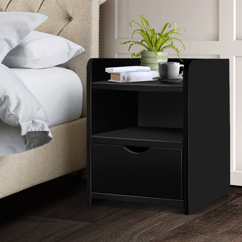 Danoz Bedrooms 🛏️ Artiss Bedside Table 1 Drawer with Shelf - FARA Black - Incl. Postage