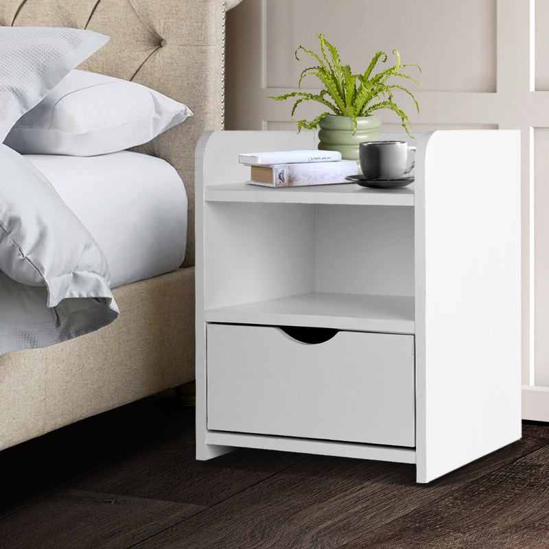 Danoz Bedrooms 🛏️ Artiss Bedside Table 1 Drawer with Shelf - FARA White - Incl. Postage