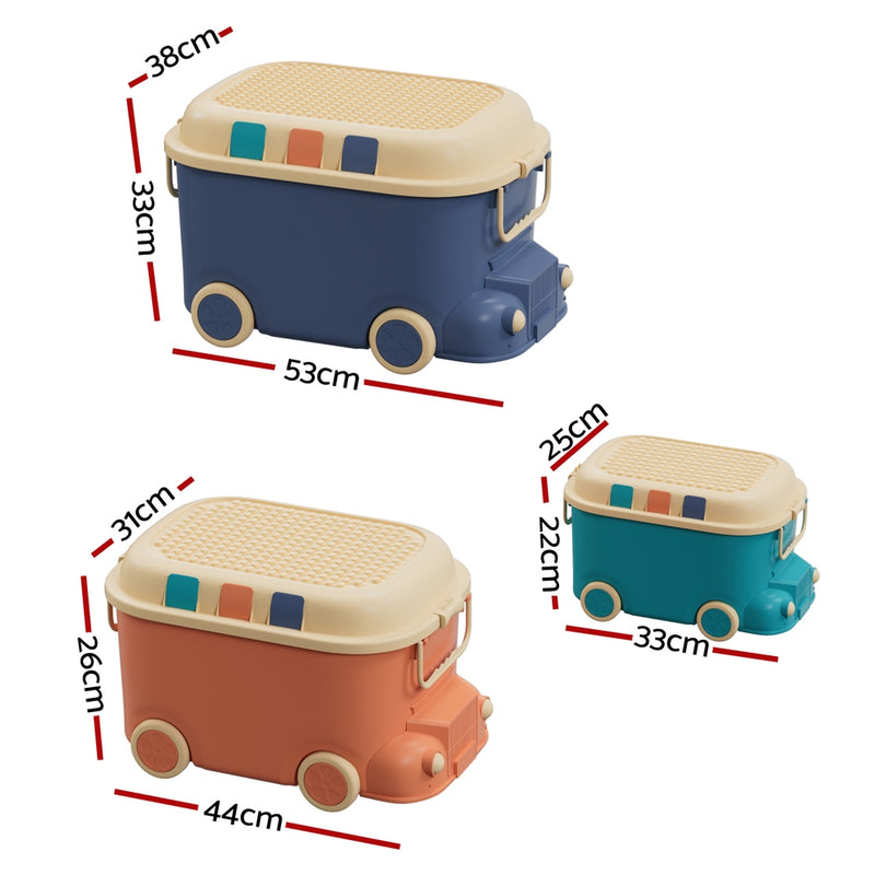 Danoz Kids - Keezi 3PCS Toy Storage Box Cute Car Toy Container Kids Toys Organiser Snack Boxes