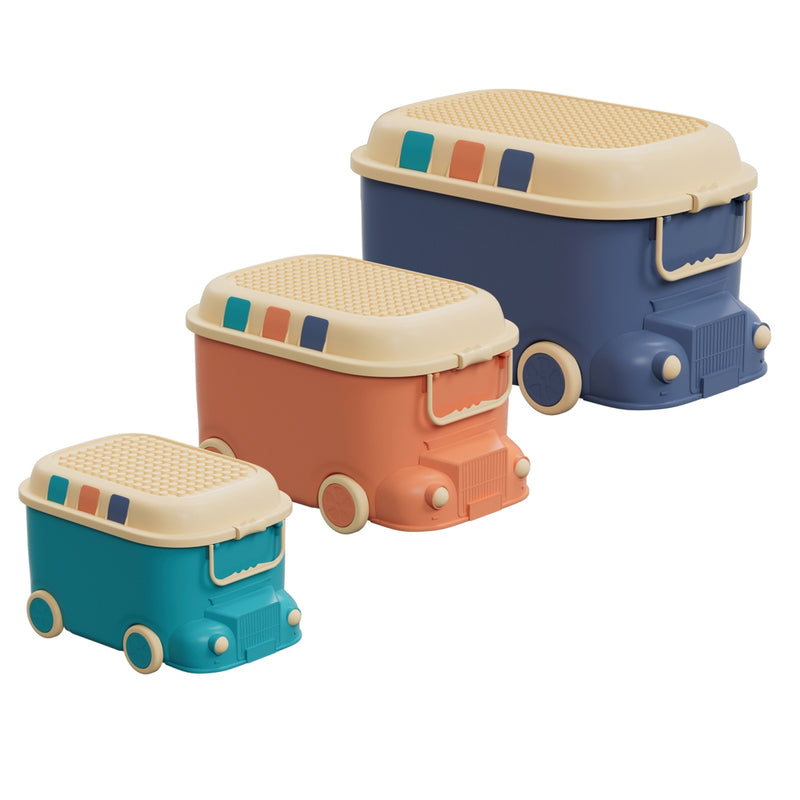 Danoz Kids - Keezi 3PCS Toy Storage Box Cute Car Toy Container Kids Toys Organiser Snack Boxes