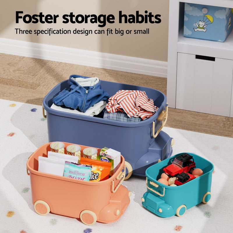 Danoz Kids - Keezi 3PCS Toy Storage Box Cute Car Toy Container Kids Toys Organiser Snack Boxes