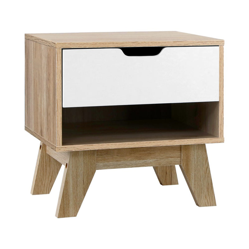 Danoz Bedrooms 🛏️ Artiss Bedside Table 1 Drawer with Shelf - IKER White & Oak - Incl. Postage