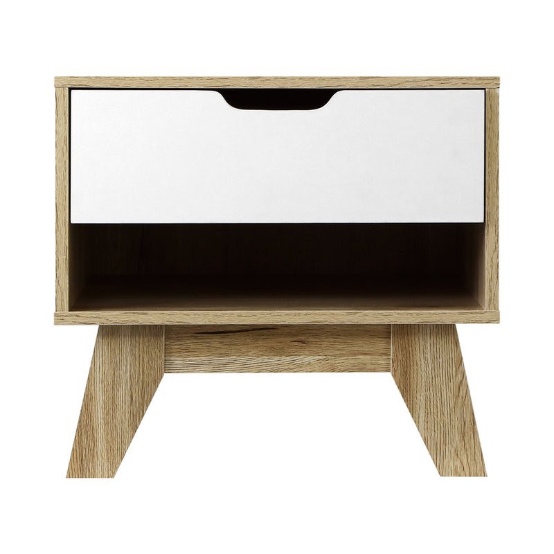 Danoz Bedrooms 🛏️ Artiss Bedside Table 1 Drawer with Shelf - IKER White & Oak - Incl. Postage