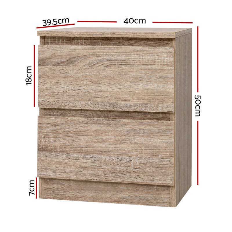 Danoz Bedrooms 🛏️ Artiss Bedside Table 2 Drawers - PEPE Oak - Incl. Delivery