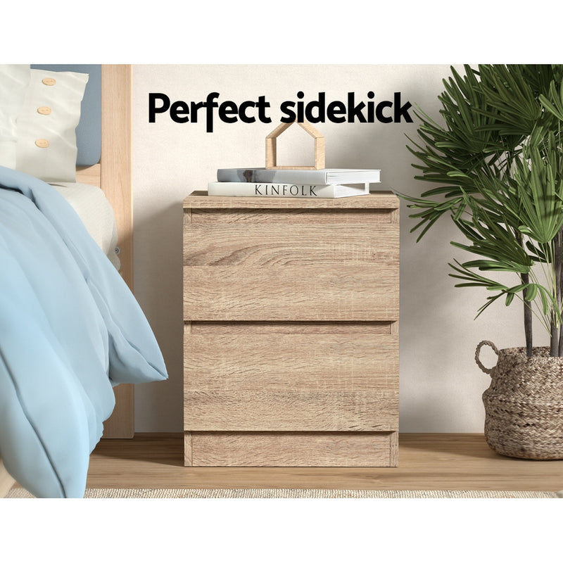 Danoz Bedrooms 🛏️ Artiss Bedside Table 2 Drawers - PEPE Oak - Incl. Delivery