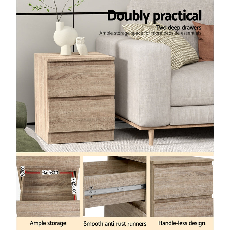 Danoz Bedrooms 🛏️ Artiss Bedside Table 2 Drawers - PEPE Oak - Incl. Delivery