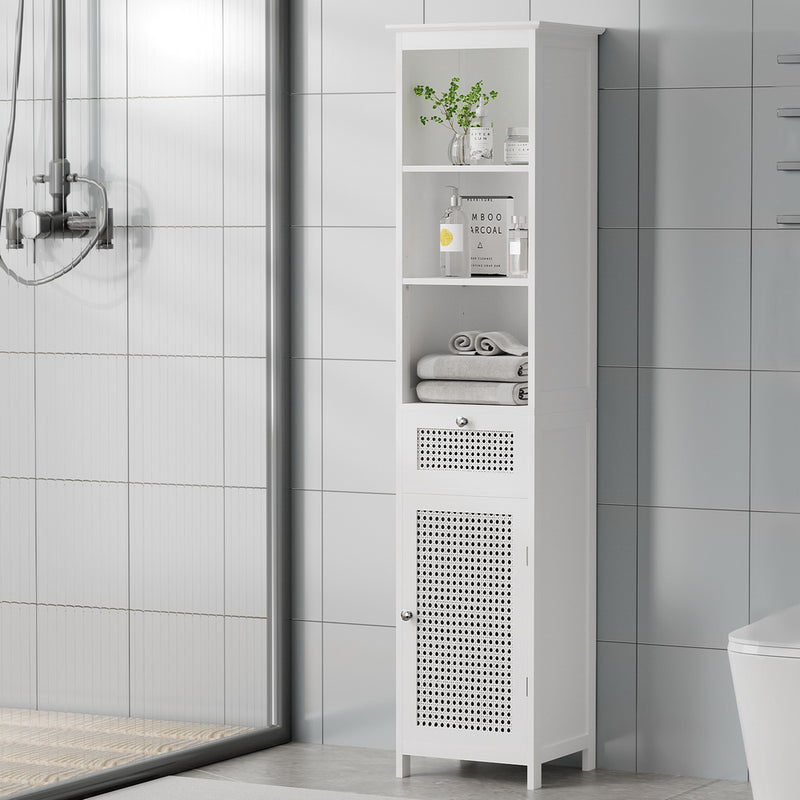 Danoz Direct - Artiss Bathroom Cabinet Storage 161cm White Rattan Tallboy Toilet Cupboard
