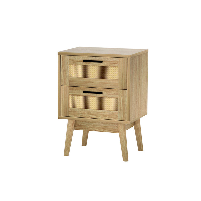 Danoz Bedrooms - Artiss Rattan Bedside Table 2 Drawers Wood - RIE Oak