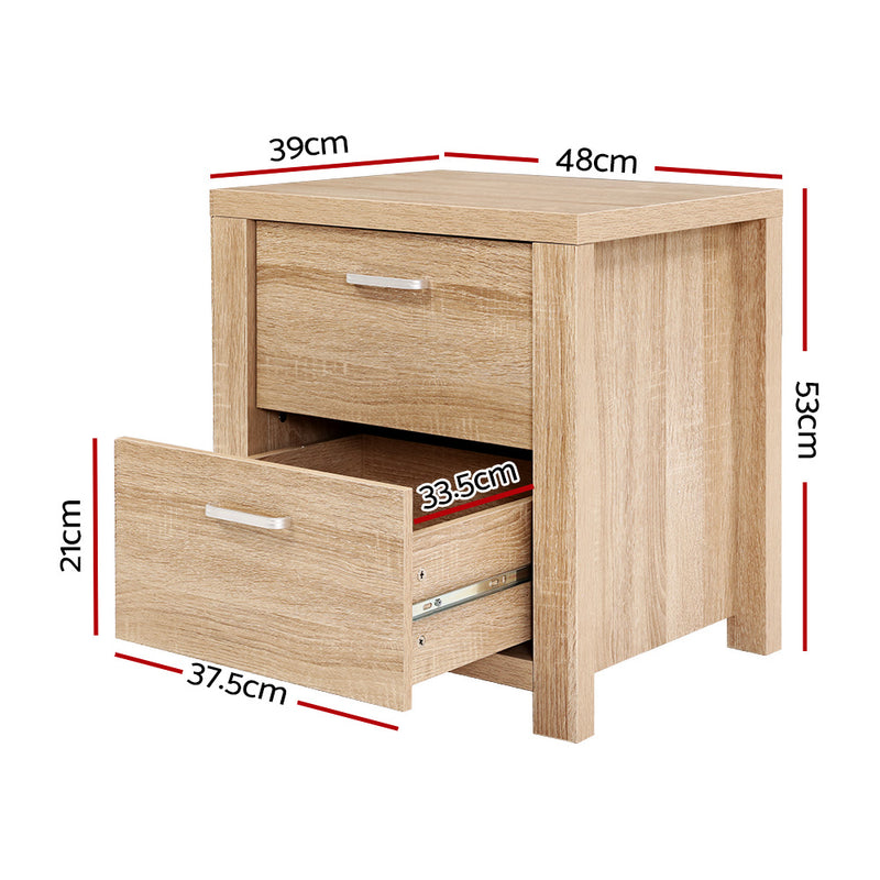 Danoz Bedrooms 🛏️ Artiss Bedside Table 2 Drawers - MAXI Pine - Incl. Delivery