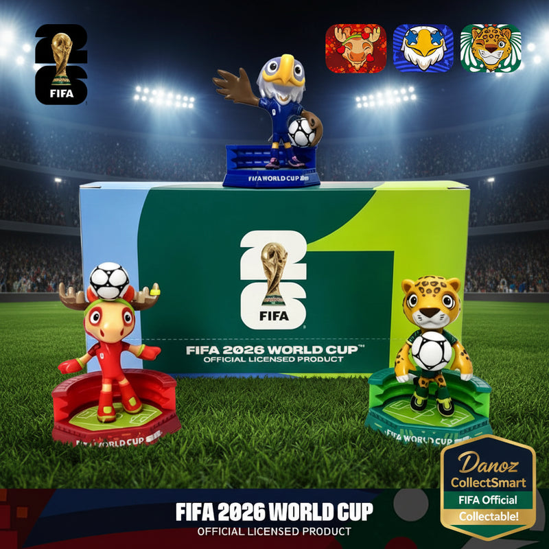 FIFA 2026 World Cup figurines with packaging on a white background