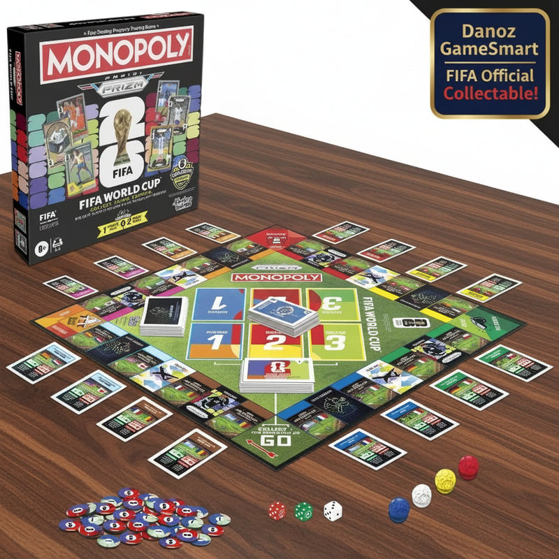 Monopoly FIFA World Cup board game set with packaging on a white background