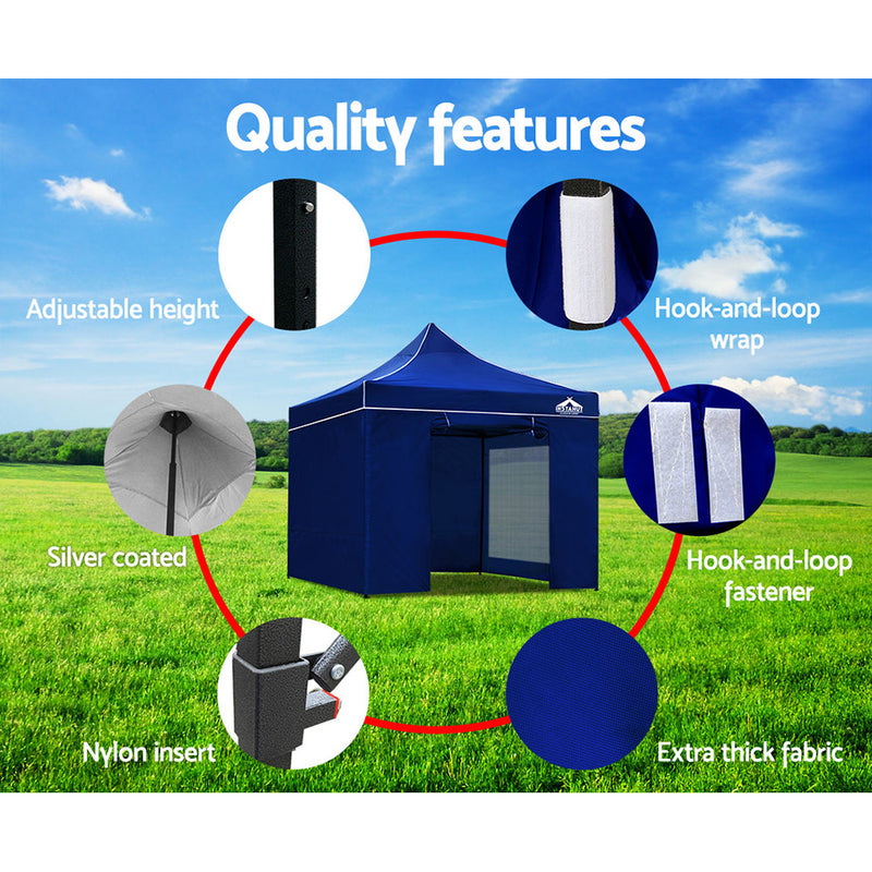 Danoz Camping ⛺ Instahut Gazebo 3x3 Pop Up Marquee Folding Tent Wedding Gazebos Camping Outdoor Shade Canopy Blue