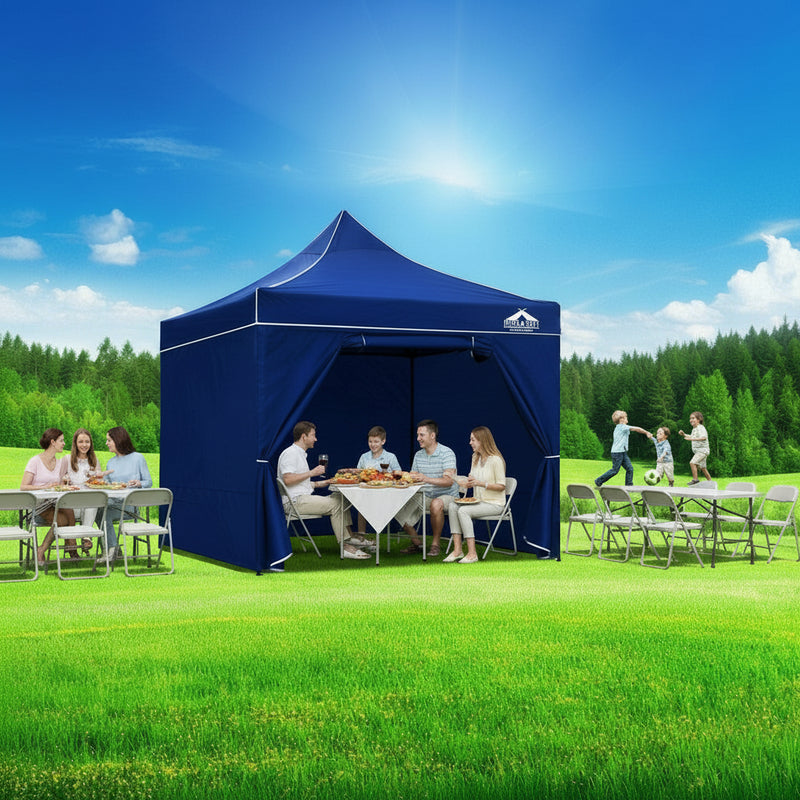 Danoz Camping ⛺ Instahut Gazebo 3x3 Pop Up Marquee Folding Tent Wedding Gazebos Camping Outdoor Shade Canopy Blue