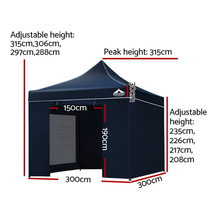 Danoz Outdoors - Instahut Gazebo Pop Up Marquee 3x3 Folding Tent Gazebos Camping 500D Oxford Navy