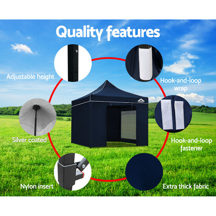 Danoz Outdoors - Instahut Gazebo Pop Up Marquee 3x3 Folding Tent Gazebos Camping 500D Oxford Navy