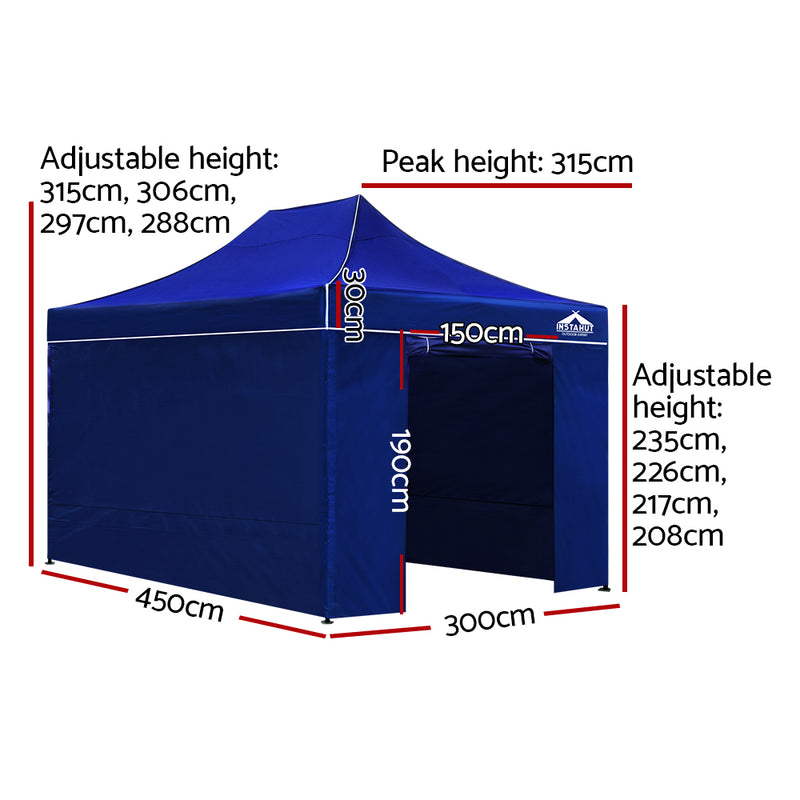 Danoz Direct - Instahut Gazebo 3x4.5 Pop Up Marquee Folding Tent Wedding Gazebos Camping Outdoor Shade Canopy Blue