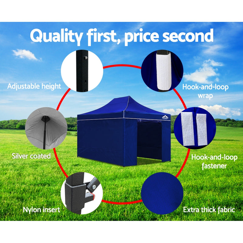 Danoz Direct - Instahut Gazebo 3x4.5 Pop Up Marquee Folding Tent Wedding Gazebos Camping Outdoor Shade Canopy Blue